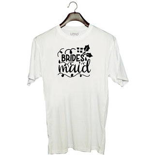                       UDNAG Unisex Round Neck Graphic 'Bride | Brides maidddd' Polyester T-Shirt White                                              