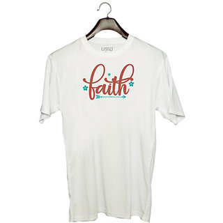                       UDNAG Unisex Round Neck Graphic 'faith | faith' Polyester T-Shirt White                                              