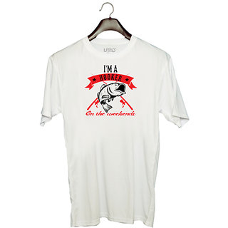                       UDNAG Unisex Round Neck Graphic 'Hooker | I'M A hooker' Polyester T-Shirt White                                              