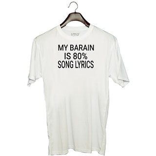                       UDNAG Unisex Round Neck Graphic 'Music | MY BARAIN' Polyester T-Shirt White                                              