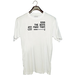                       UDNAG Unisex Round Neck Graphic 'Kiss | kiss the boys and make them cry' Polyester T-Shirt White                                              