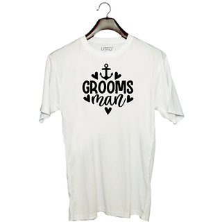                       UDNAG Unisex Round Neck Graphic 'Groom | Grooms man' Polyester T-Shirt White                                              