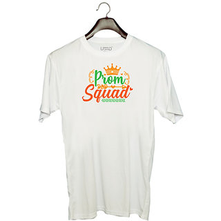                       UDNAG Unisex Round Neck Graphic 'Squad | prom squad' Polyester T-Shirt White                                              