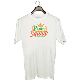                       UDNAG Unisex Round Neck Graphic 'Squad | prom squad' Polyester T-Shirt White                                              