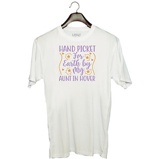                       UDNAG Unisex Round Neck Graphic 'Aunt | HAND PICKET FOR EARTH BY MY AUNT IN HOVER' Polyester T-Shirt White                                              