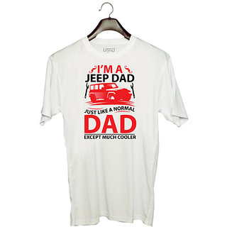                       UDNAG Unisex Round Neck Graphic 'Father | I'M AJEEP DAD' Polyester T-Shirt White                                              
