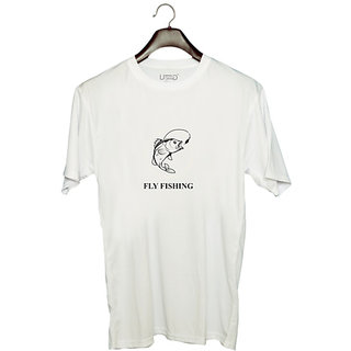                       UDNAG Unisex Round Neck Graphic 'Fishing | I DONT GO' Polyester T-Shirt White                                              