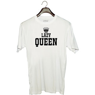                       UDNAG Unisex Round Neck Graphic 'Queen | LAZY QUEEN' Polyester T-Shirt White                                              