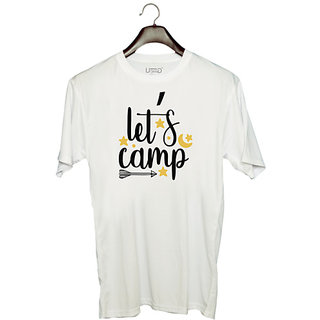                      UDNAG Unisex Round Neck Graphic 'Camp | Let's camp' Polyester T-Shirt White                                              