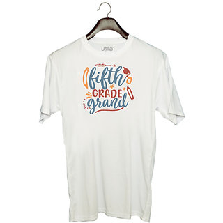                       UDNAG Unisex Round Neck Graphic 'School | fifth grade grand' Polyester T-Shirt White                                              