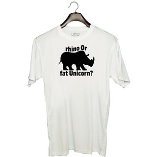                       UDNAG Unisex Round Neck Graphic 'Unicorn | rhino Or fat Unicorn-' Polyester T-Shirt White                                              