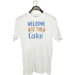                       UDNAG Unisex Round Neck Graphic 'Lake | Well to the' Polyester T-Shirt White                                              