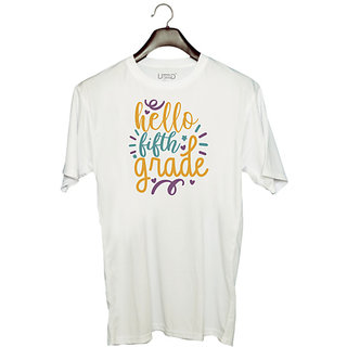                       UDNAG Unisex Round Neck Graphic 'School | hello fifth grade 2' Polyester T-Shirt White                                              