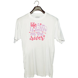                       UDNAG Unisex Round Neck Graphic 'River | life is better on the river' Polyester T-Shirt White                                              