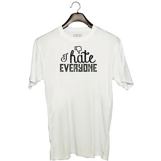                       UDNAG Unisex Round Neck Graphic 'Hate | i hate everyone' Polyester T-Shirt White                                              