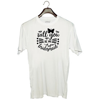                       UDNAG Unisex Round Neck Graphic 'Bridesmaid | Will you' Polyester T-Shirt White                                              