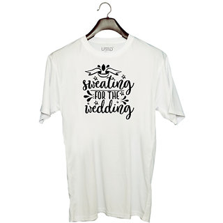                       UDNAG Unisex Round Neck Graphic 'Wedding | Sweating for the' Polyester T-Shirt White                                              
