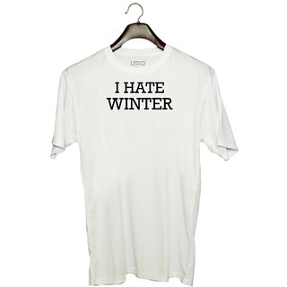                       UDNAG Unisex Round Neck Graphic 'Winter | I HATE WINTER' Polyester T-Shirt White                                              