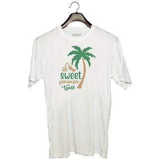                       UDNAG Unisex Round Neck Graphic 'Summer | Sweet summer time' Polyester T-Shirt White                                              