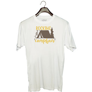                       UDNAG Unisex Round Neck Graphic 'Adventure | Rocking the camphair 2' Polyester T-Shirt White                                              