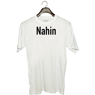                       UDNAG Unisex Round Neck Graphic 'Couple | Nahin' Polyester T-Shirt White                                              