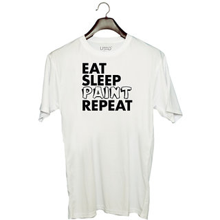                       UDNAG Unisex Round Neck Graphic 'Paint | eat sleep paint repeat 2' Polyester T-Shirt White                                              