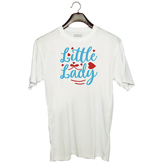                       UDNAG Unisex Round Neck Graphic 'Lady | LITTLE LADY' Polyester T-Shirt White                                              
