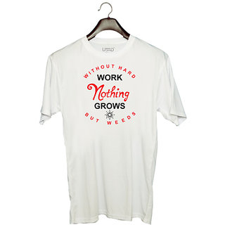                       UDNAG Unisex Round Neck Graphic 'Hard Work | Without Hard Work' Polyester T-Shirt White                                              