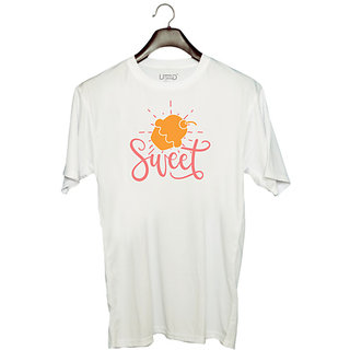                       UDNAG Unisex Round Neck Graphic 'Summer | sweet' Polyester T-Shirt White                                              
