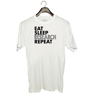                      UDNAG Unisex Round Neck Graphic 'Research | eat sleep research repeat' Polyester T-Shirt White                                              