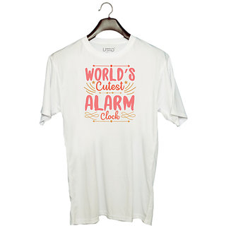                       UDNAG Unisex Round Neck Graphic 'Alarm clock | worlds cutest alarm clock' Polyester T-Shirt White                                              