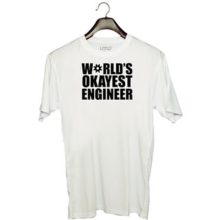                       UDNAG Unisex Round Neck Graphic 'Engineer | Worlds Okayest Engineer,' Polyester T-Shirt White                                              