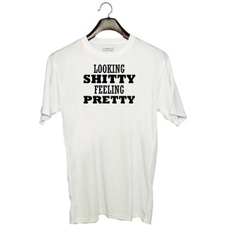                       UDNAG Unisex Round Neck Graphic 'Pretty | LOOKING' Polyester T-Shirt White                                              