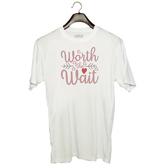                       UDNAG Unisex Round Neck Graphic 'Worth Wait | WORTH THE WAIT' Polyester T-Shirt White                                              
