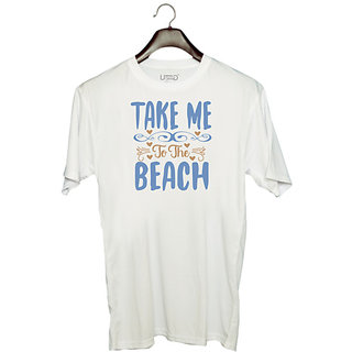                       UDNAG Unisex Round Neck Graphic 'Beach | Take me to the beach' Polyester T-Shirt White                                              