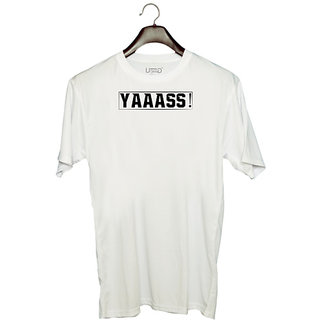                       UDNAG Unisex Round Neck Graphic 'Yes | YAAASS!' Polyester T-Shirt White                                              