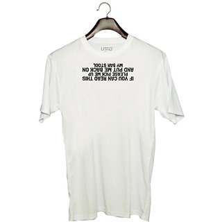                       UDNAG Unisex Round Neck Graphic '| IF YOU CAN READ THIS PLEASE PICK ME UP' Polyester T-Shirt White                                              