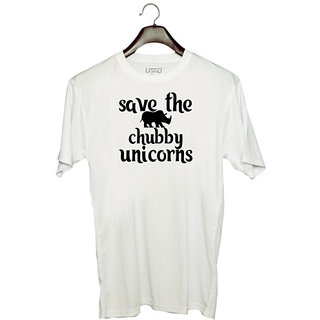                       UDNAG Unisex Round Neck Graphic 'Chubby Unicorn | save the chubby unicorns' Polyester T-Shirt White                                              