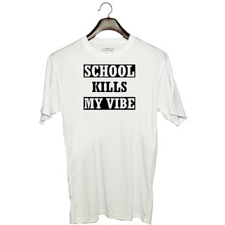                       UDNAG Unisex Round Neck Graphic 'School | school kills my vibe' Polyester T-Shirt White                                              