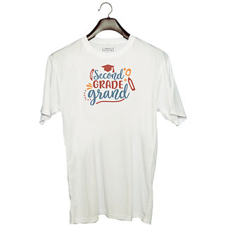                       UDNAG Unisex Round Neck Graphic 'School | second grade grand' Polyester T-Shirt White                                              