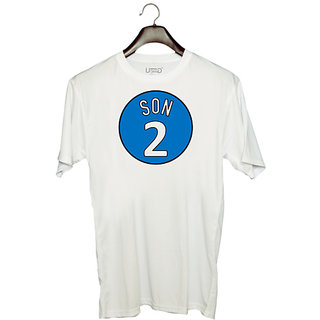                       UDNAG Unisex Round Neck Graphic 'Son | 2 Son' Polyester T-Shirt White                                              