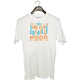                       UDNAG Unisex Round Neck Graphic 'Adventure | YOU ARE OUR GREATEST ADVENTURE' Polyester T-Shirt White                                              