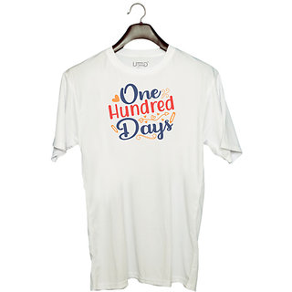                       UDNAG Unisex Round Neck Graphic '100 days | one hundred days' Polyester T-Shirt White                                              