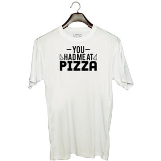                       UDNAG Unisex Round Neck Graphic 'Pizza | you had me at pizza' Polyester T-Shirt White                                              