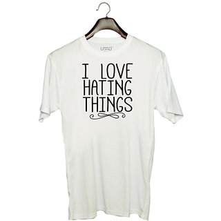                       UDNAG Unisex Round Neck Graphic 'Love | I LOVE HATING THINGS' Polyester T-Shirt White                                              