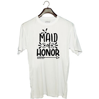                       UDNAG Unisex Round Neck Graphic 'Honour | Maidd' Polyester T-Shirt White                                              