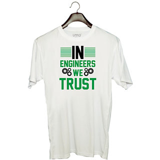                       UDNAG Unisex Round Neck Graphic 'Engineer | In Engineers we Trust Design' Polyester T-Shirt White                                              