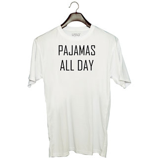                       UDNAG Unisex Round Neck Graphic 'Pajamas | PAJAMAS ALL DAY' Polyester T-Shirt White                                              