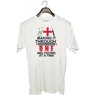                       UDNAG Unisex Round Neck Graphic 'Nurse | Making it Though Nursing' Polyester T-Shirt White                                              