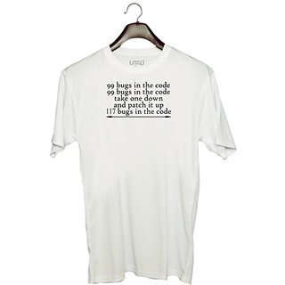                       UDNAG Unisex Round Neck Graphic 'Code | 99 bugs in the code take one down' Polyester T-Shirt White                                              